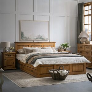 łóżko drewniane woskowane 160x200 Jak zaaranżować rustykalną sypialnię